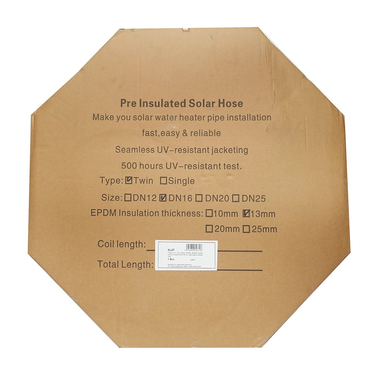 Teava 20m dubla din inox DN16-3/4 gofrata, flexibila, izolat cu cablu pentru sonda temperatura pentru instalatii solare rezidentiale